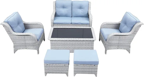 Miniatura 114 de Belord Juego de muebles de exterior, sillas de mimbre para patio, muebles de ratán de 3 piezas con mesa auxiliar, juegos de sillas bistró de patio