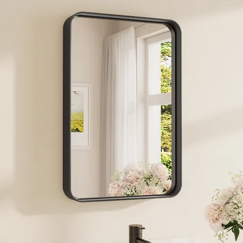 Miniatura 77 de TETOTE Espejo de marco dorado cepillado de 16 x 24 pulgadas, espejo de tocador de baño de latón dorado para pared, espejo enmarcado rectangular