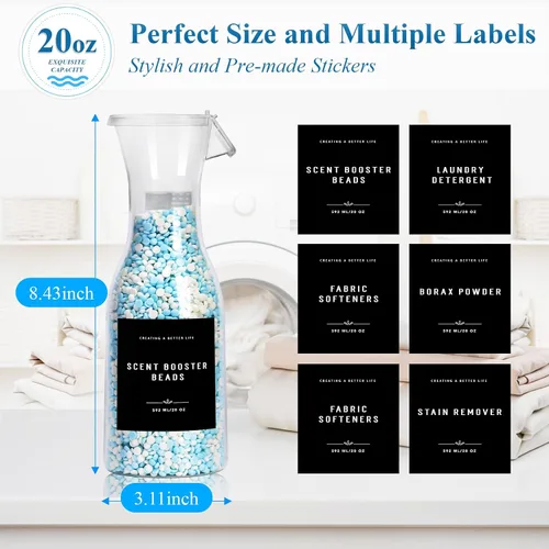 Miniatura 5 de Botella Dispensadora de Detergente para Ropa de 20 oz con Etiqueta Impermeable para Detergente de Ropa, Jabón, Suavizante de Telas, Blanqueador