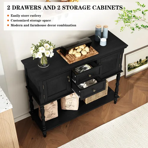 Miniatura 5 de ARTPOWER Mesa consola con 2 cajones, mesa de entrada retro con armarios de 2 puertas y estante de almacenamiento abierto, mesa estrecha y larga
