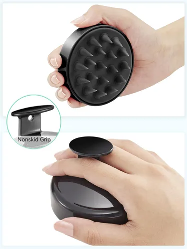 Miniatura 2 de HEETA Masajeador de cuero cabelludo para el crecimiento del cabello, cepillo exfoliante de champú de silicona suave para cuero cabelludo, negro