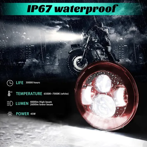 Miniatura 4 de SKTYANTS Faro delantero de motocicleta de 7 pulgadas LED rojo Faro de motocicleta proyector compatible con Touring Street Electra Glide Road King