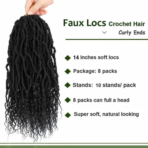 Miniatura 2 de 8 paquetes de cabello de ganchillo Goddess Locs de 14 pulgadas, trenzas de ganchillo suaves locs, extremos rizados, rastas bohemias de ganchillo 1b