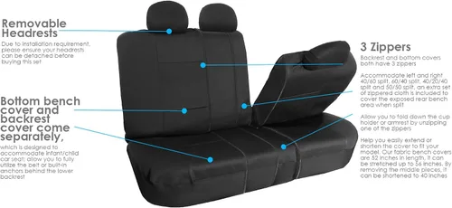 Miniatura 4 de FH Group Juego completo de fundas de asiento de neopreno – Ajuste universal para autos, camiones y SUV (negro) FB083115 + F11306