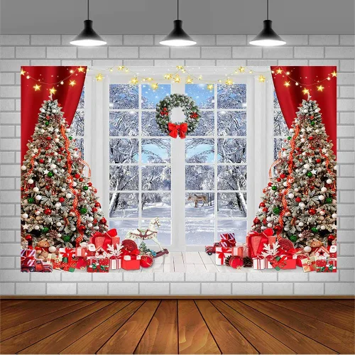 Miniatura 3 de AIBIIN Telón de fondo de Navidad de invierno de 7 x 5 pies, para fotografía, árbol de Navidad, regalo de Feliz Navidad, pancarta del país