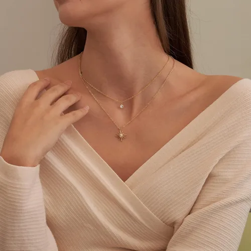 Miniatura 4 de Tewiky Delicados collares chapados en oro de 14 quilatesplata con circonita cúbica para mujer, joyería de circonita cúbica simple, regalos de moda