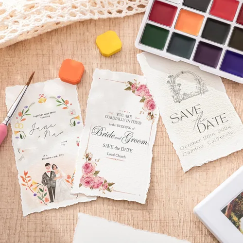 Miniatura 6 de 50 hojas de papel con borde deshilachado de 2 x 3.5 pulgadas, 160 g/m² Papel hecho a mano con textura áspera para acuarela, ideal para invitaciones