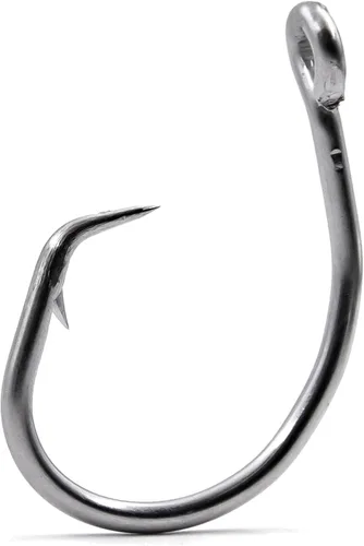 Anzuelos Circulares para Agua Salada, Anzuelos de Pesca en Línea 5X Fuertes para Bagre 25pcs, Negro/Acero de Alto Carbono/Sin Desplazamiento/Ojo