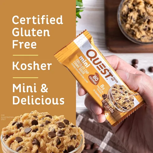 Miniatura 5 de Quest Nutrition Mini barras de proteína de masa de galletas con chispas de chocolate, 0.28 oz de proteína, 0.04 oz de azúcar, 0.07 oz