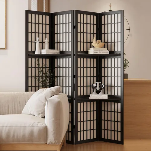 Miniatura 12 de Divisor de habitación, pantalla plegable de madera estilo Shoji japonés de 66.9 pulgadas de alto con bisagras dobles para decoración del hogar