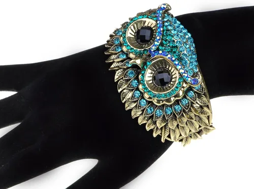 Miniatura 2 de Alilang Pulsera de cara de búho con diamantes de imitación de cristal de pájaro antiguo
