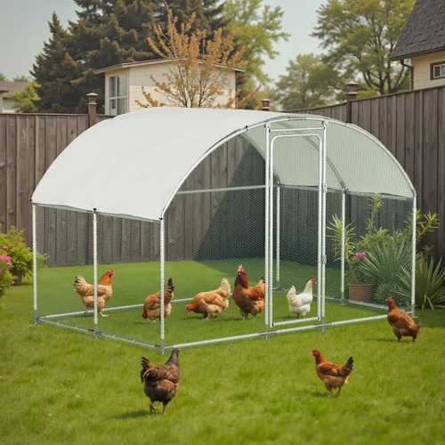 Miniatura 9 de Gallinero de metal, gallinero con cubierta impermeable y anti-UV, jaula de aves de corral con puerta con cerradura, gallinero para gallinas de pato