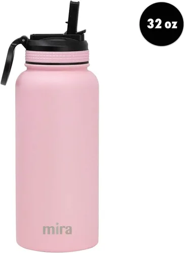 Miniatura 2 de MIRA - Botella de agua, de acero inoxidable, con tapa con popote sin BPA, con aislamiento al vacío que mantiene el frío durante 24horas y el calor