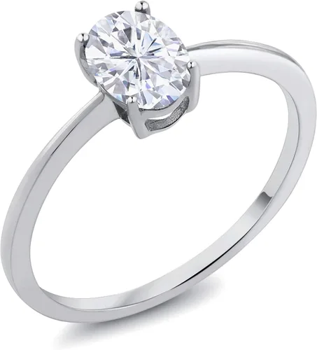 Miniatura 58 de Gem Stone King Anillo de compromiso solitario con piedra preciosa de oro blanco de 10 quilates, ovalado, 0.27 x 0.19 pulgadas, anillo de promesa