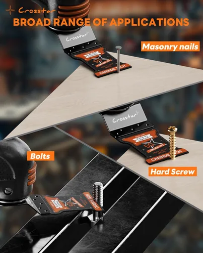 Miniatura 6 de Crosstar Juego de 7 cuchillas oscilantes para herramientas, bimetálicas, CR-V y recubrimiento de hielo negro, para madera, plástico, metal, clavos