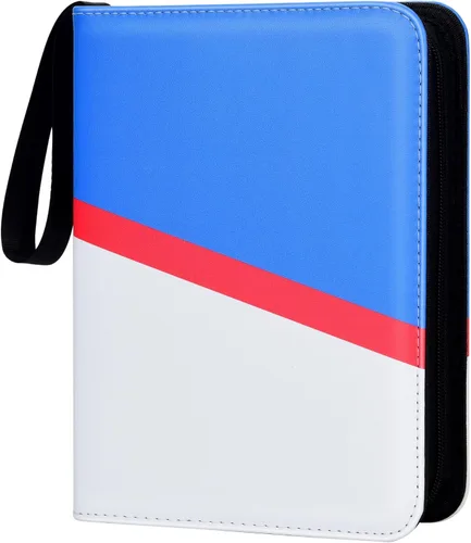 Carpeta de tarjetas coleccionables de 4 bolsillos con 50 fundas extraíbles, 400 bolsillos para coleccionista de tarjetas TCG, azul y blanco Azul y