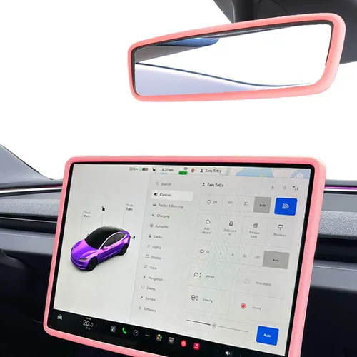 Miniatura 9 de 2 piezas marcos protectores de silicona para pantalla y espejo retrovisor para Tesla Model 3 2017-2023 y Model Y 2019-Feb.2025. (Blanco)
