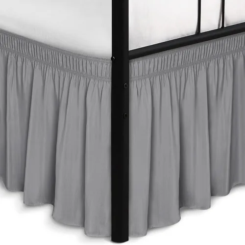 Miniatura 10 de Biscaynebay Faldas de cama envolventes con esquinas divididas para camas Twin/Twin XL de 15 pulgadas de caída, volantes de polvo elásticos Negro