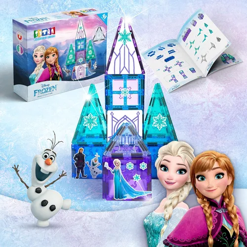 Miniatura 11 de Tytan Toys Juguete de azulejos magnéticos Frozen de Disney Princesa Castillo - Juego de construcción STEAM de 20 piezas con azulejos brillantes