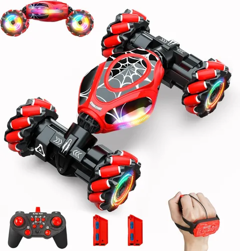 Miniatura 8 de Gesture Coche RC Rojo, 1:24 Alta Velocidad 4WD Coche de Acrobacias Transformable con Gestos y Control Remoto, Vehículo de Deriva con Rotación 360°