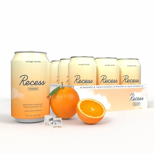 Recess Mood - Bebida calmante con suplemento de magnesio, 12 onzas (Vainilla Naranja, paquete de 12)