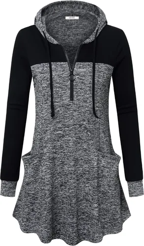 Miniatura 2 de Vivilli - Sudaderas largas tipo túnica con capucha y cremallera, de manga larga, delgadas