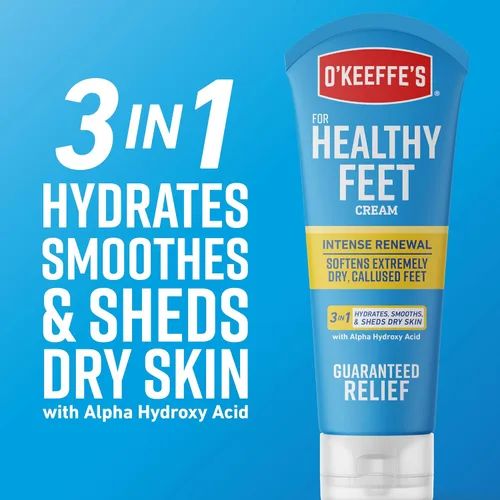 Miniatura 5 de O'Keeffe's Crema renovadora intensa para pies saludables con urea y ácido alfa hidroxi, tubo de 3 onzas, exfolia químicamente y suaviza los pies