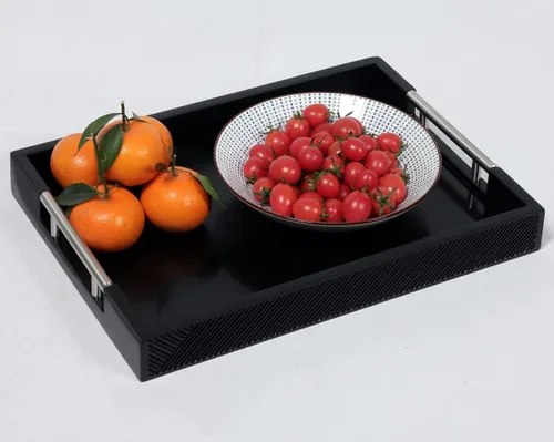 Miniatura 4 de Bandeja para servir con asas de metal pulido, bandeja rectangular para mesa de café de 16.5''x12'', bandeja decorativa moderna, bandeja otomana Negro