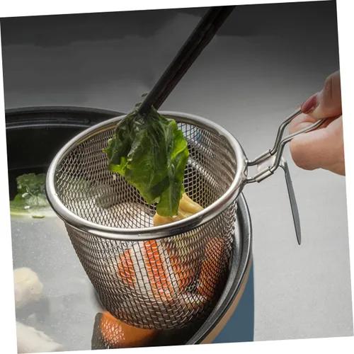 Miniatura 2 de Colador de acero inoxidable para freír, aceite de araña, colador de pasta ranurada, malla para pasta, cesta de cocina, fideos calientes, 2 uds