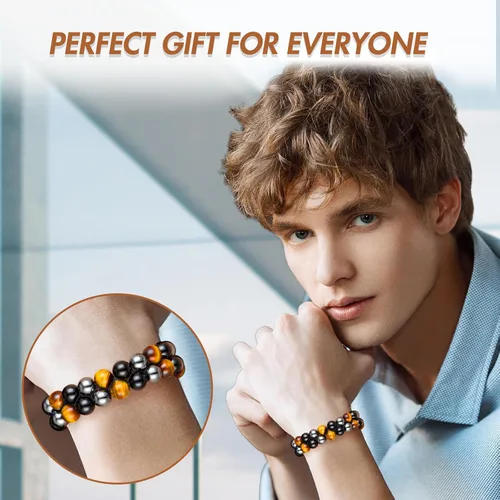 Miniatura 10 de MIDON - Pulsera de ojo de tigre, pulsera de triple protección para hombres y mujeres, hecha a mano, cuentas de ojo de tigre, hematita y obsidiana