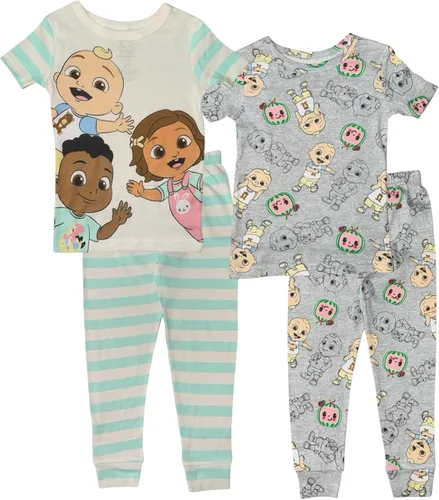 CoComelon Conjunto de pijama de algodón ajustado de 4 piezas para niños pequeños