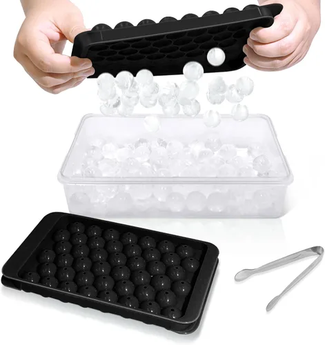 WIBIMEN Bandeja para cubitos de hielo con tapa y contenedor, bandejas de hielo redondas para congelador con tapa, bandejas para cubitos de hielo