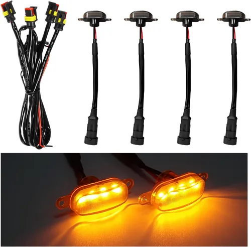 Miniatura 15 de Dickno 3 piezas de luces de rejilla de coche, brillantes luces LED de rejilla ámbar con arnés de cableado, lámparas impermeables de moldura