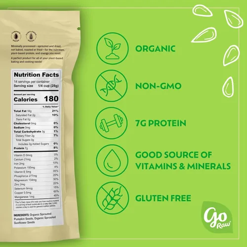 Miniatura 2 de Go Raw , Mezcla de semillas de calabaza germinada y girasol Keto Vegano Snacks sin gluten Orgánico Superalimento