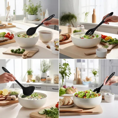 Miniatura 5 de Culinary Couture Juego de 6 utensilios de cocina de silicona negra, antiadherentes, resistentes al calor, con núcleo interior de acero