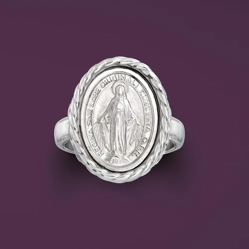 Miniatura 4 de Ross-Simons Anillo ovalado de plata de ley italiana con medalla milagrosa