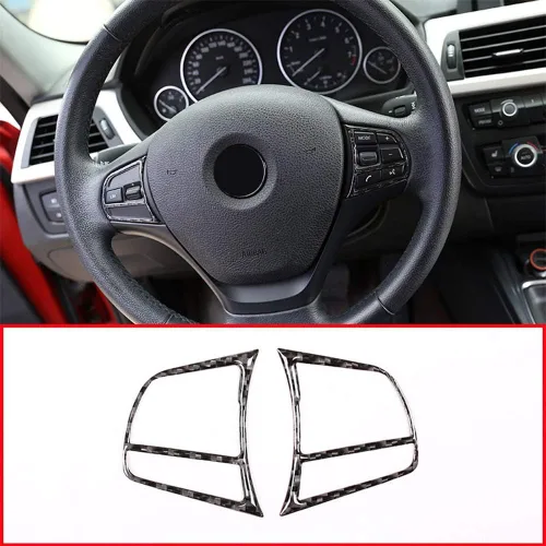 YIWANG Adhesivo de botón de volante de fibra de carbono real para automóvil, 2 unidades, para BMW 3 4 Series F30 F33 F36 2013-2019 Accesorios para