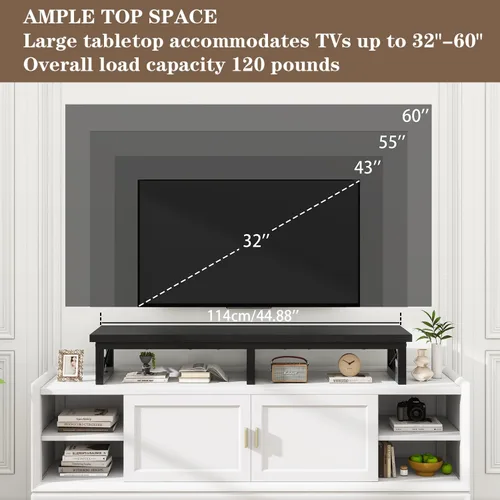 Miniatura 5 de IBUYKE Elevador de TV grande de 45" para TV de 32-60 pulgadas, Soporte de TV corto de sobremesa con almacenamiento y patas de acero, Escritorio