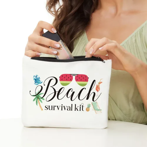 Miniatura 2 de JIUWEIHU Bolsa de maquillaje de playa para verano, kit esencial de supervivencia, bolsa de regalo inspirador para mujeres, varios temas, bolsas