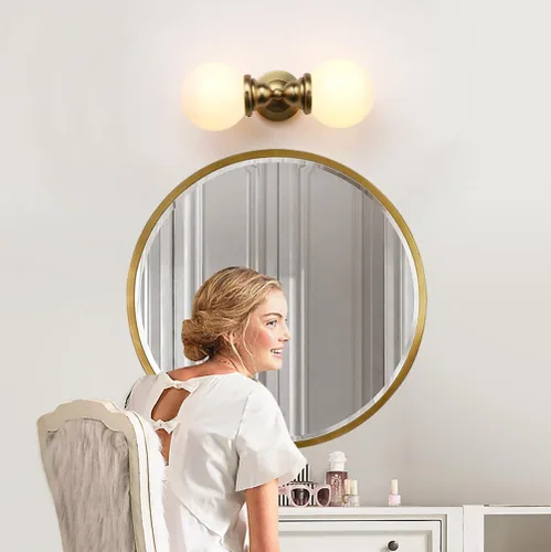 Miniatura 2 de Pathson Milk White Glass Wall Sconces Lighting, 2 Lights Industrial Wall Vanity Light Fixtures Brass Finish, Vintage Wall Sconce Lamp for Bathroom
