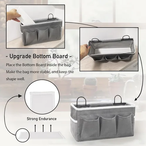 Miniatura 3 de Kanrichu Bolsa organizadora para colgar en la pared, paquete de 2 cestas de almacenamiento de lino con bolsillos, cesta de almacenamiento