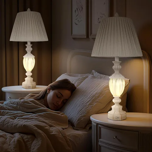 Miniatura 6 de Juego de 2 lámparas de mesa rústicas de 27" con luz nocturna para dormitorio, sala de estar, carga USB, lámpara de mesita de noche de granja