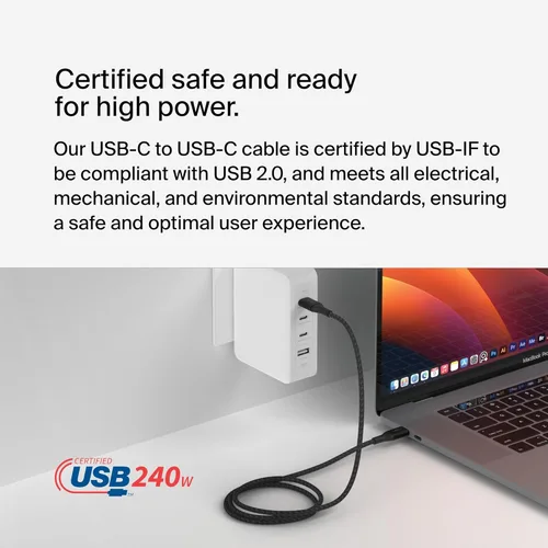 Miniatura 5 de Belkin BoostCharge - Cable USB C a USB C, cable de alimentación de carga rápida con cable de nailon trenzado, cabezal de aluminio anodizado, entrega