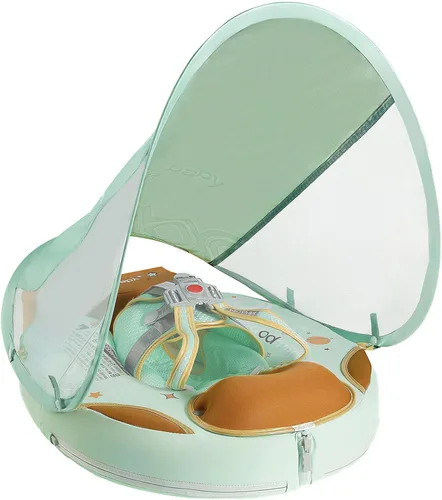 Mambobaby - Flotador de piscina para bebé no inflable con cola y toldo, protección solar UPF 50+, sin volteo, flotador de natación para bebé,