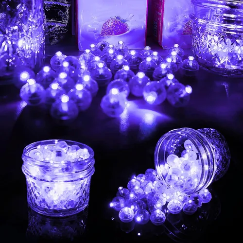 Miniatura 3 de 50 piezas Luces LED para Globos, Mini Luces de Bolas Redondas Moradas Largo Tiempo de Espera Luces de Bola Intermitentes para Globo Linterna
