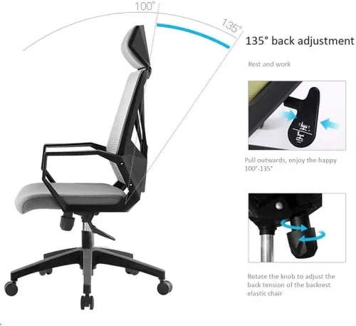 Miniatura 3 de 2020 Design All mesh Full Fabric Multifunctional Comfortable Ergonomic Office Chair(Black)