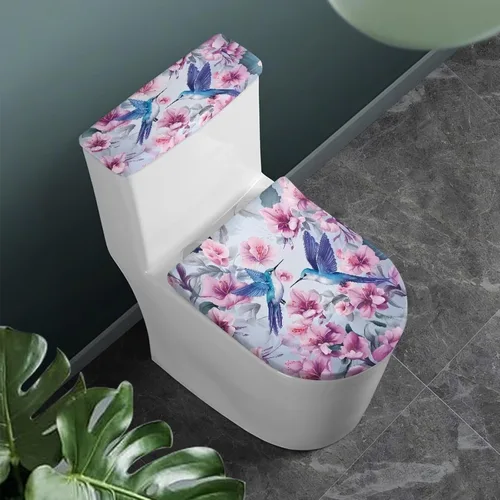 Miniatura 29 de Flashideas Juego de cubierta para tanque y tapa de inodoro con estampados de patas de perro coloridas - Elástico, se adapta a la mayoría de tanques