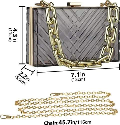 Miniatura 3 de Acrylic Clear Purse, Evening Clutch Handbag for Women, Crossbody Shoulder Purse for Bridal, Party, Prom