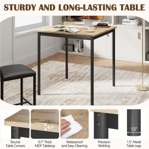 Miniatura 4 de EROMMY Juego de mesa de comedor para 4, mesa de cocina moderna y sillas con tapicería de piel sintética, mesa de comedor de madera con sillas