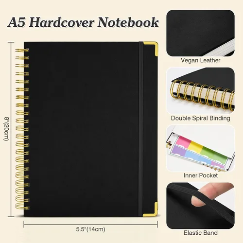 Miniatura 5 de Cuaderno espiral, 300 páginas numeradas con pauta universitaria y contenido, cuaderno grueso de 100 g/m² para mujeres y hombres, cuaderno de cuero
